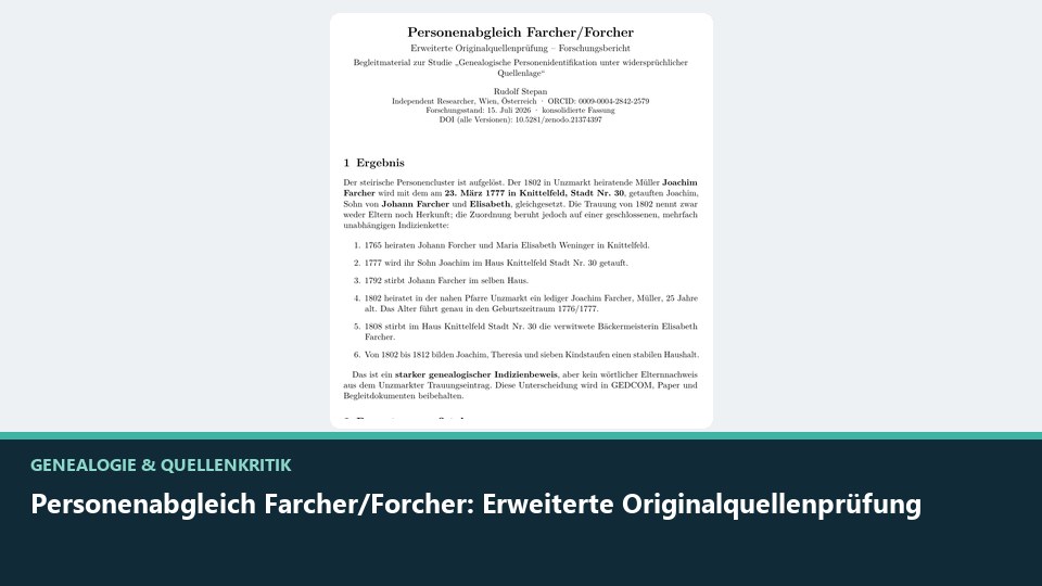 Vorschaubild: Personenabgleich Farcher/Forcher: Erweiterte Originalquellenprüfung