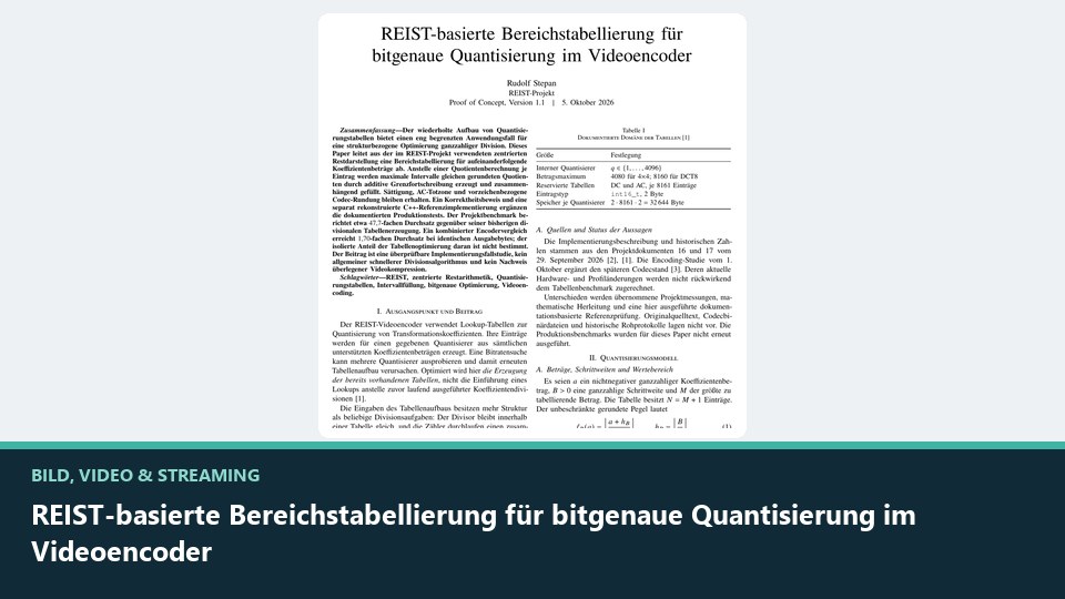 Vorschaubild: REIST-basierte Bereichstabellierung für bitgenaue Quantisierung im Videoencoder